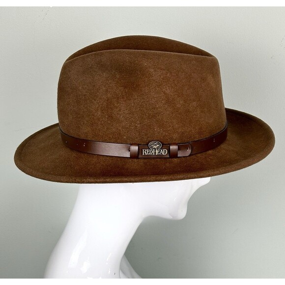 Red Head Brown Wool Hat Crushable Large USA Lite Felt Water Repellent - Picture 2 of 7